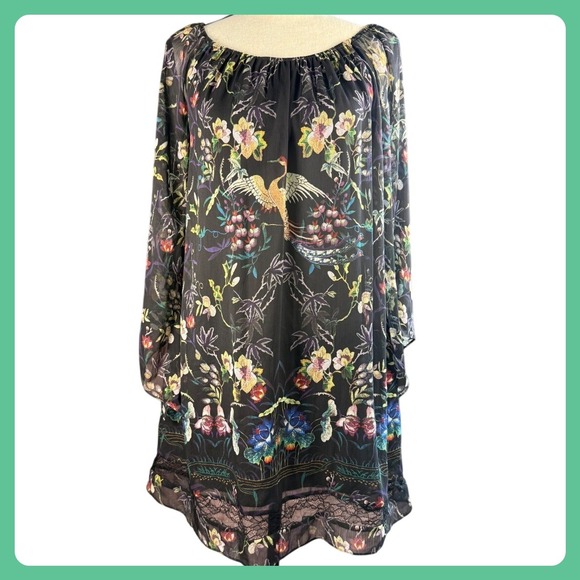 Alice + Olivia Floral Crane Print Long Sleeve Mini‎ Dress XS Sheer - Picture 1 of 9